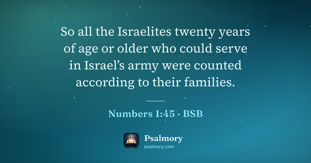 Numbers 1:45 verse artwork: So all the Israelites twenty years of age or older who could serve in Israel’s army were…