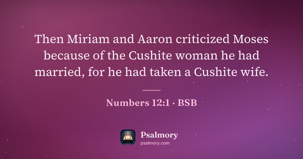 Numbers 12:1 verse artwork: Then Miriam and Aaron criticized Moses because of the Cushite woman he had married, for…