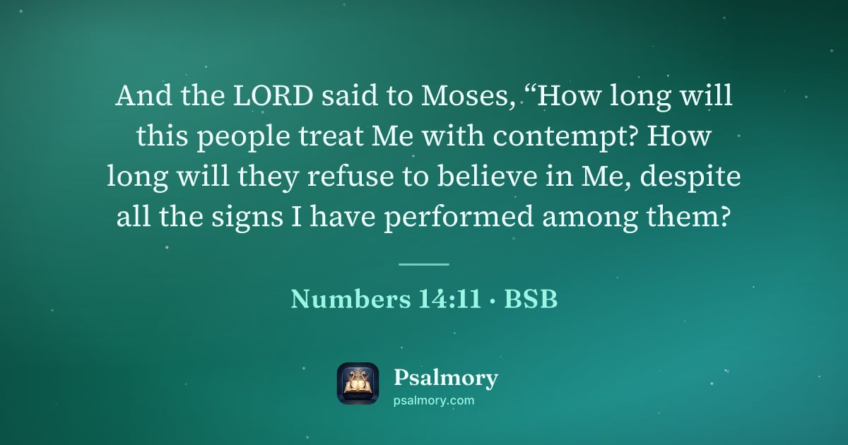Numbers 14:11 verse artwork: And the LORD said to Moses, “How long will this people treat Me with contempt? How long…