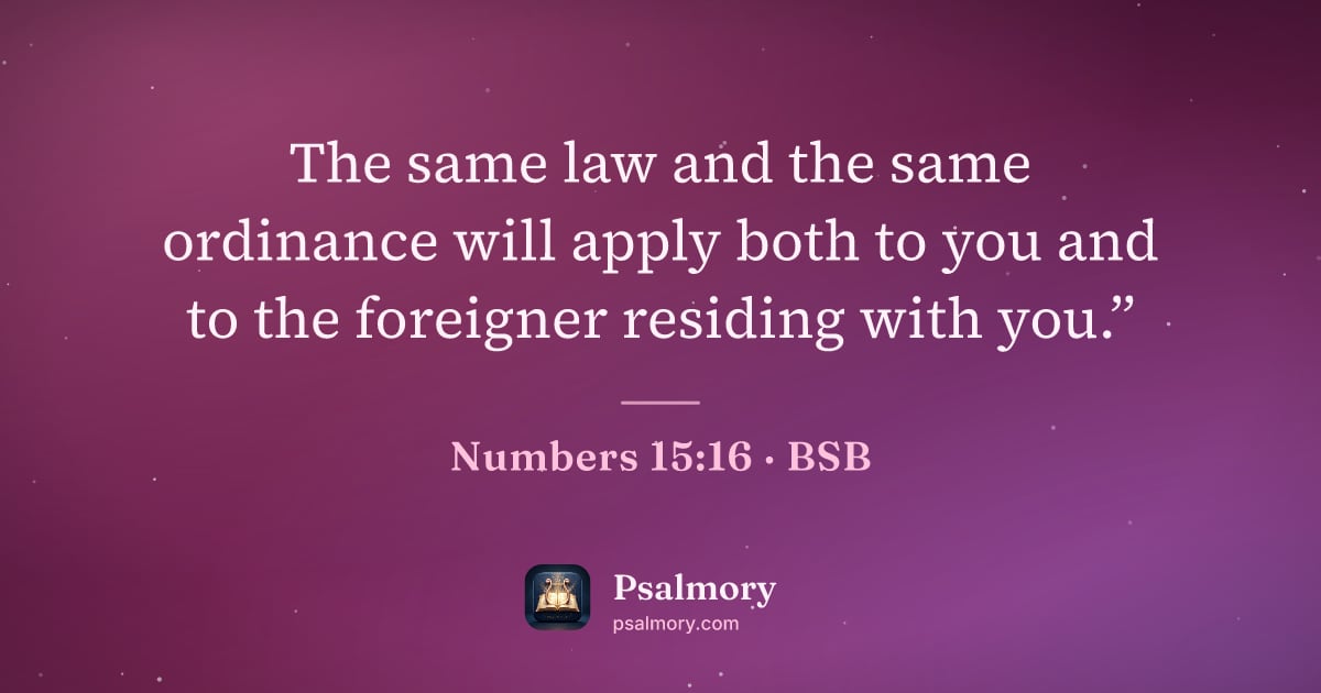 Numbers 15:16 verse artwork: The same law and the same ordinance will apply both to you and to the foreigner residing…