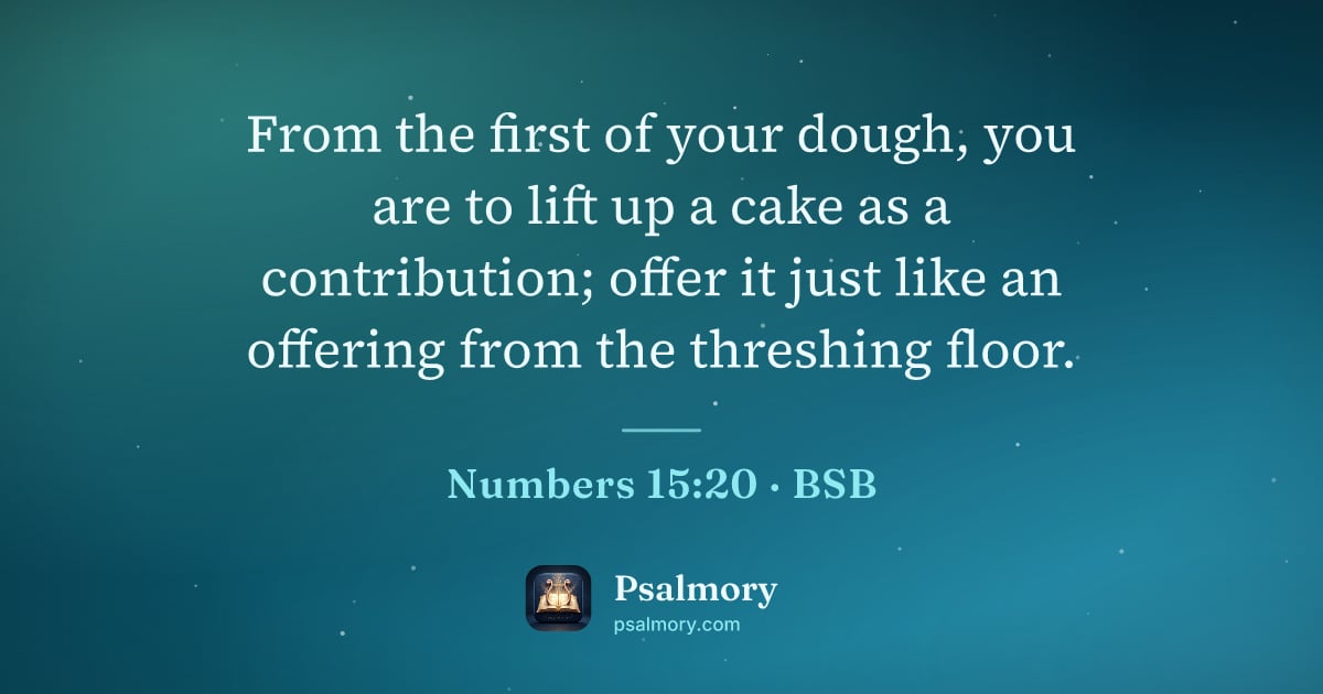 Numbers 15:20 verse artwork: From the first of your dough, you are to lift up a cake as a contribution; offer it just…