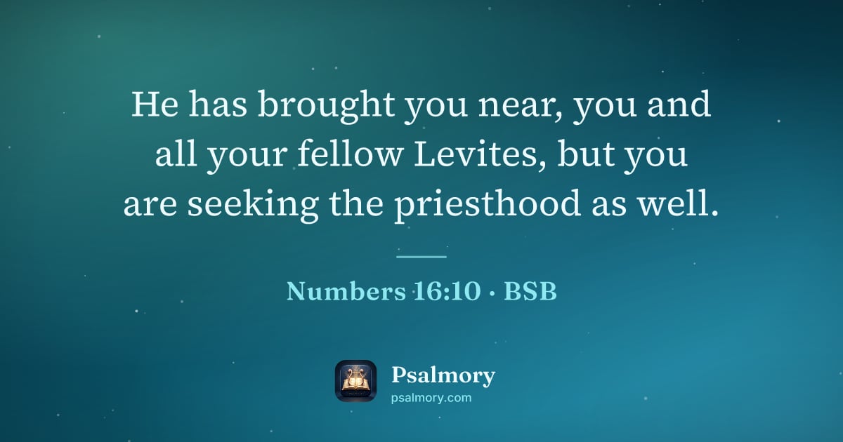 Numbers 16:10 verse artwork: He has brought you near, you and all your fellow Levites, but you are seeking the…