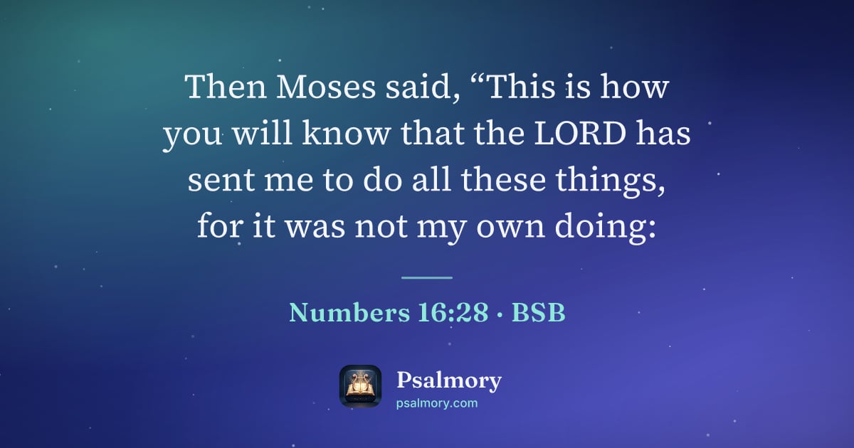 Numbers 16:28 verse artwork: Then Moses said, “This is how you will know that the LORD has sent me to do all these…