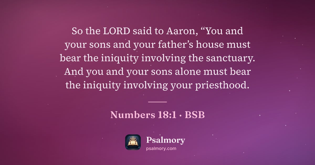 Numbers 18:1 verse artwork: So the LORD said to Aaron, “You and your sons and your father’s house must bear the…