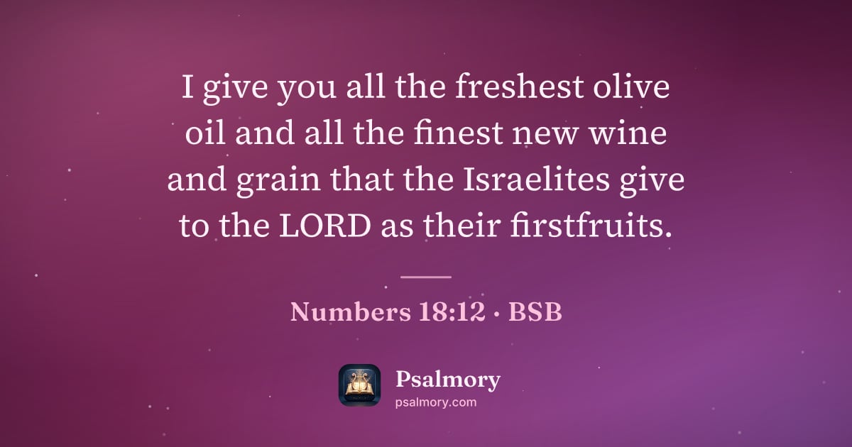Numbers 18:12 verse artwork: I give you all the freshest olive oil and all the finest new wine and grain that the…