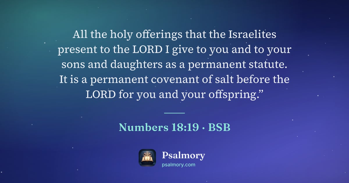 Numbers 18:19 verse artwork: All the holy offerings that the Israelites present to the LORD I give to you and to your…