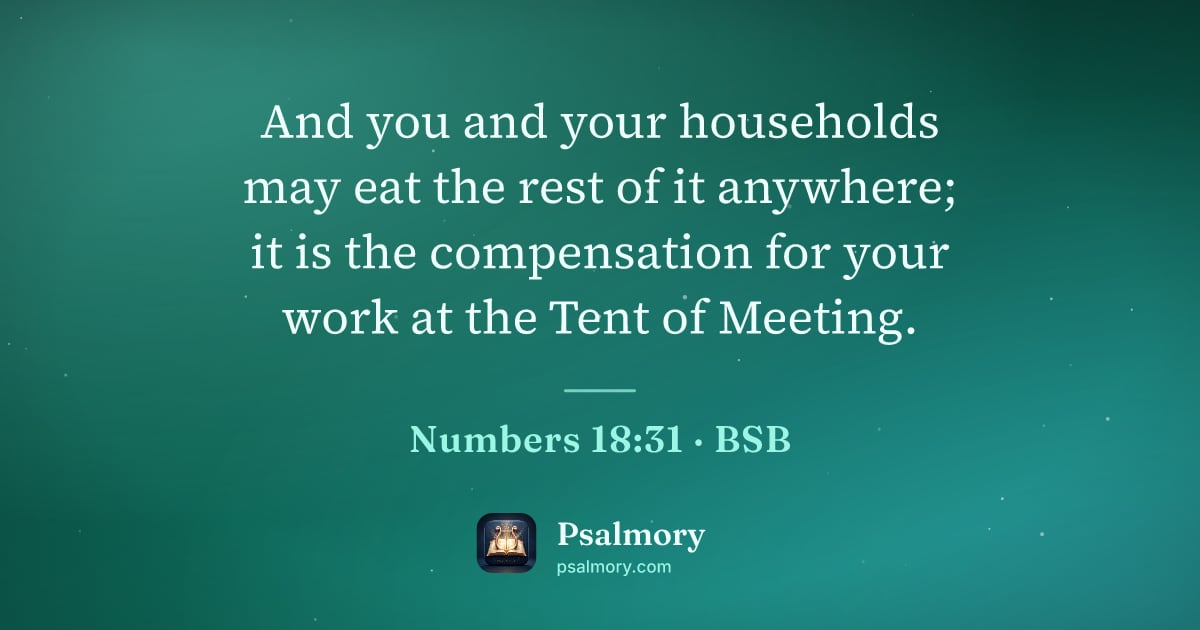 Numbers 18:31 verse artwork: And you and your households may eat the rest of it anywhere; it is the compensation for…