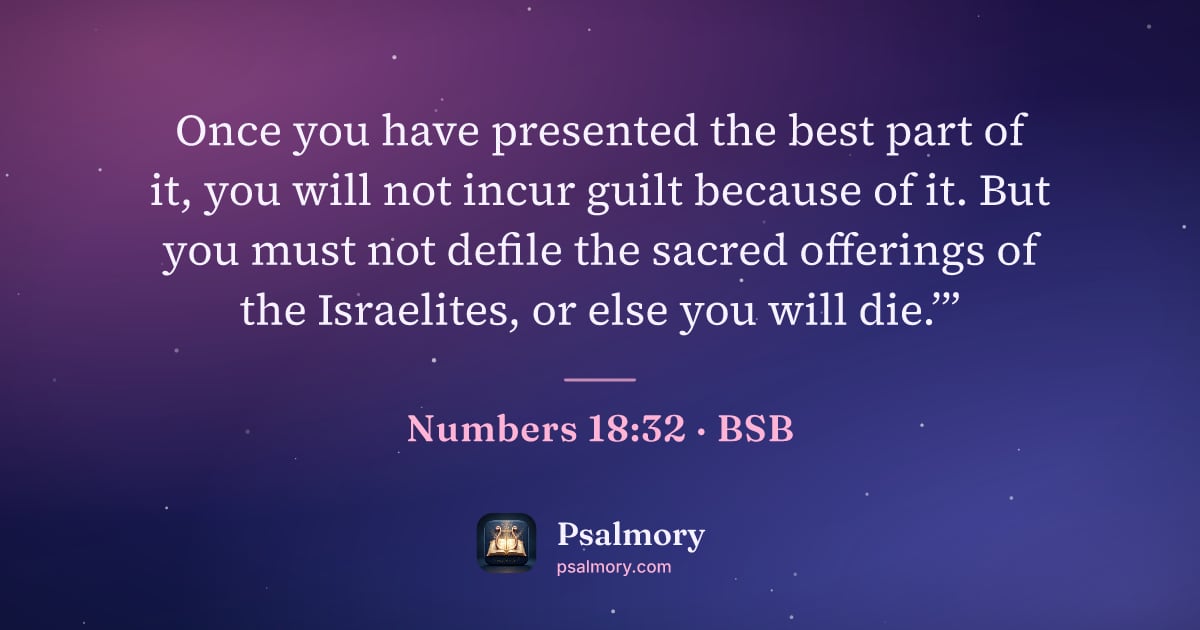 Numbers 18:32 verse artwork: Once you have presented the best part of it, you will not incur guilt because of it. But…