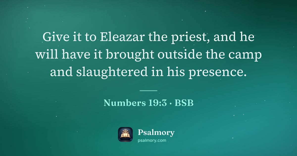Numbers 19:3 verse artwork: Give it to Eleazar the priest, and he will have it brought outside the camp and…