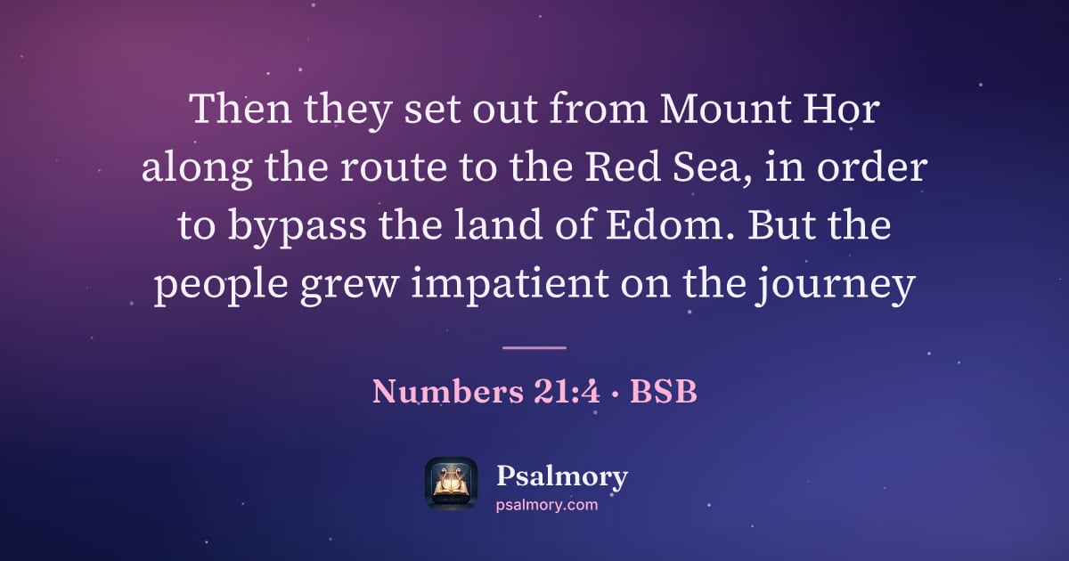 Numbers 21:4 verse artwork: Then they set out from Mount Hor along the route to the Red Sea, in order to bypass the…