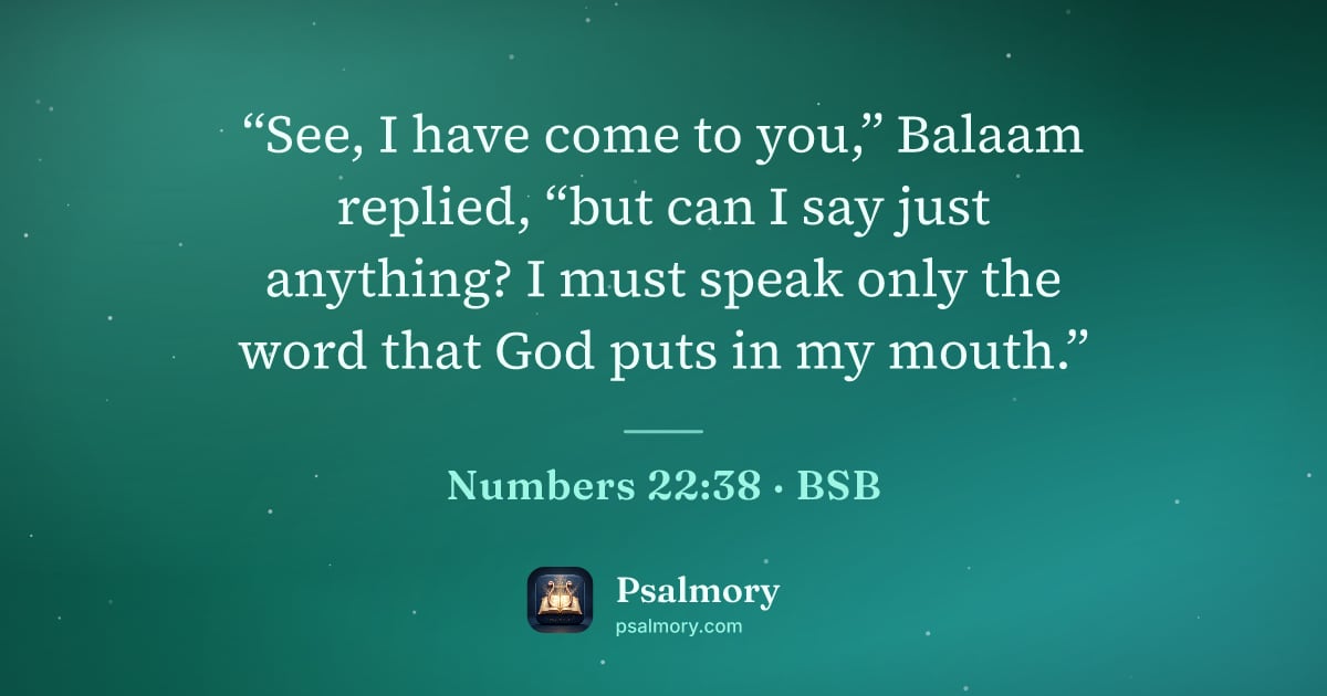 Numbers 22:38 verse artwork: “See, I have come to you,” Balaam replied, “but can I say just anything? I must speak…