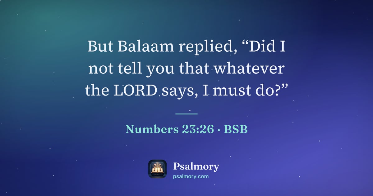 Numbers 23:26 verse artwork: But Balaam replied, “Did I not tell you that whatever the LORD says, I must do?”