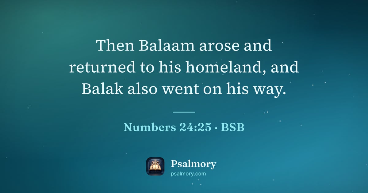 Numbers 24:25 verse artwork: Then Balaam arose and returned to his homeland, and Balak also went on his way.
