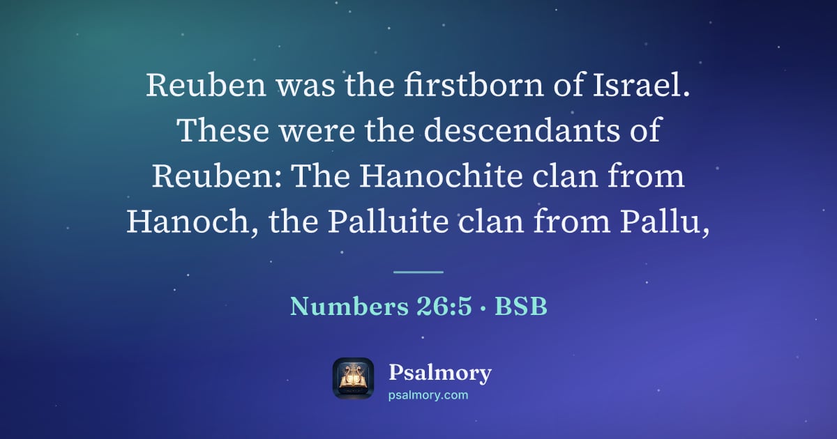 Numbers 26:5 verse artwork: Reuben was the firstborn of Israel. These were the descendants of Reuben: The Hanochite…