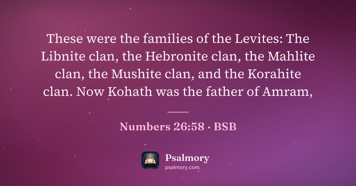 Numbers 26:58 verse artwork: These were the families of the Levites: The Libnite clan, the Hebronite clan, the…