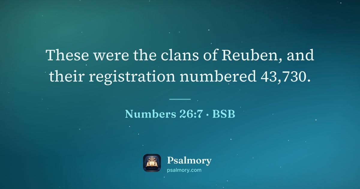 Numbers 26:7 verse artwork: These were the clans of Reuben, and their registration numbered 43,730.