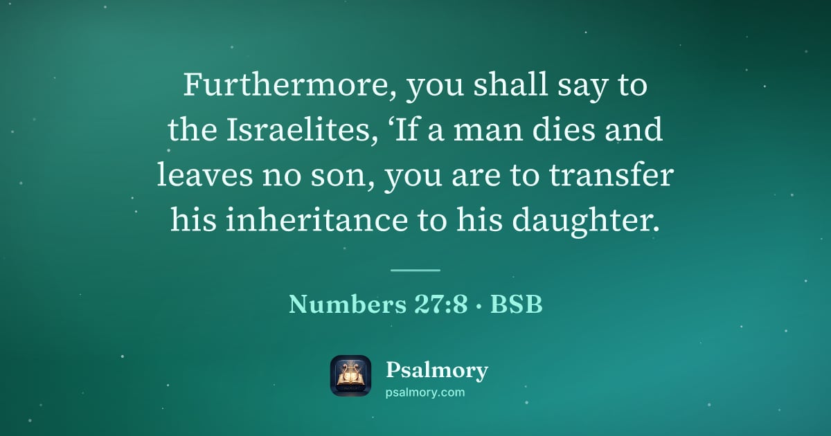 Numbers 27:8 verse artwork: Furthermore, you shall say to the Israelites, ‘If a man dies and leaves no son, you are…