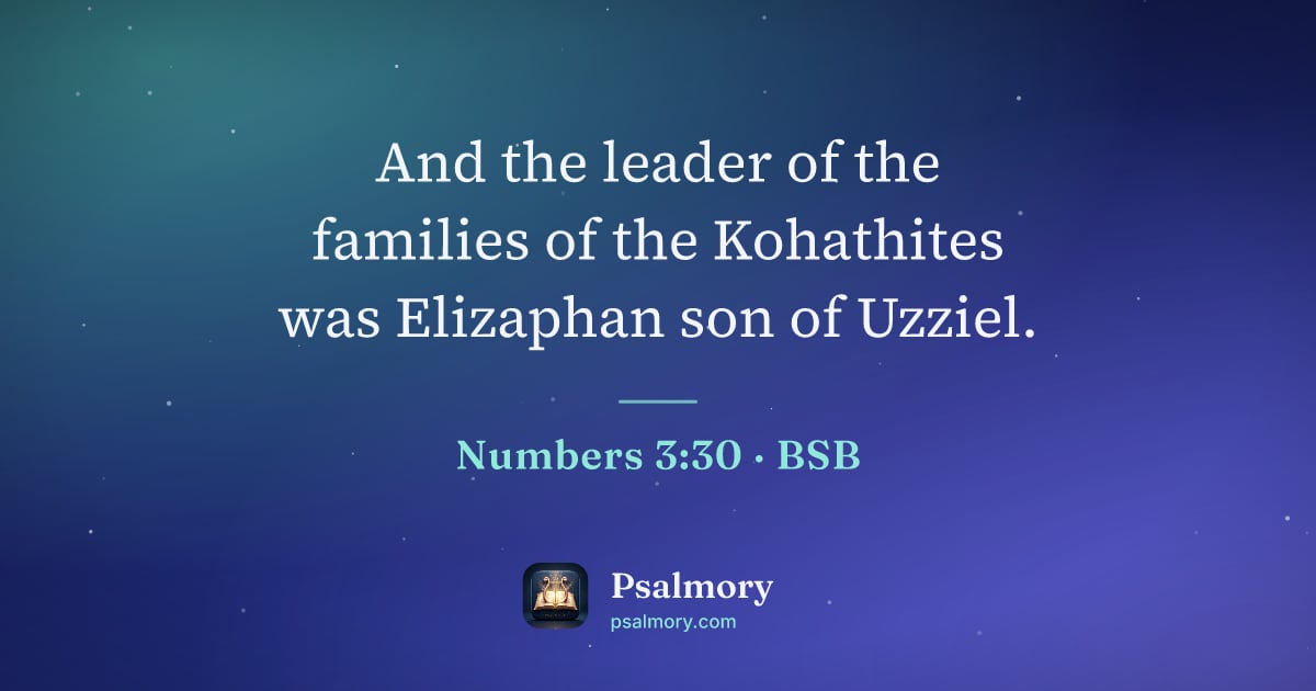 Numbers 3:30 verse artwork: And the leader of the families of the Kohathites was Elizaphan son of Uzziel.