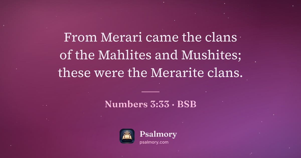 Numbers 3:33 verse artwork: From Merari came the clans of the Mahlites and Mushites; these were the Merarite clans.