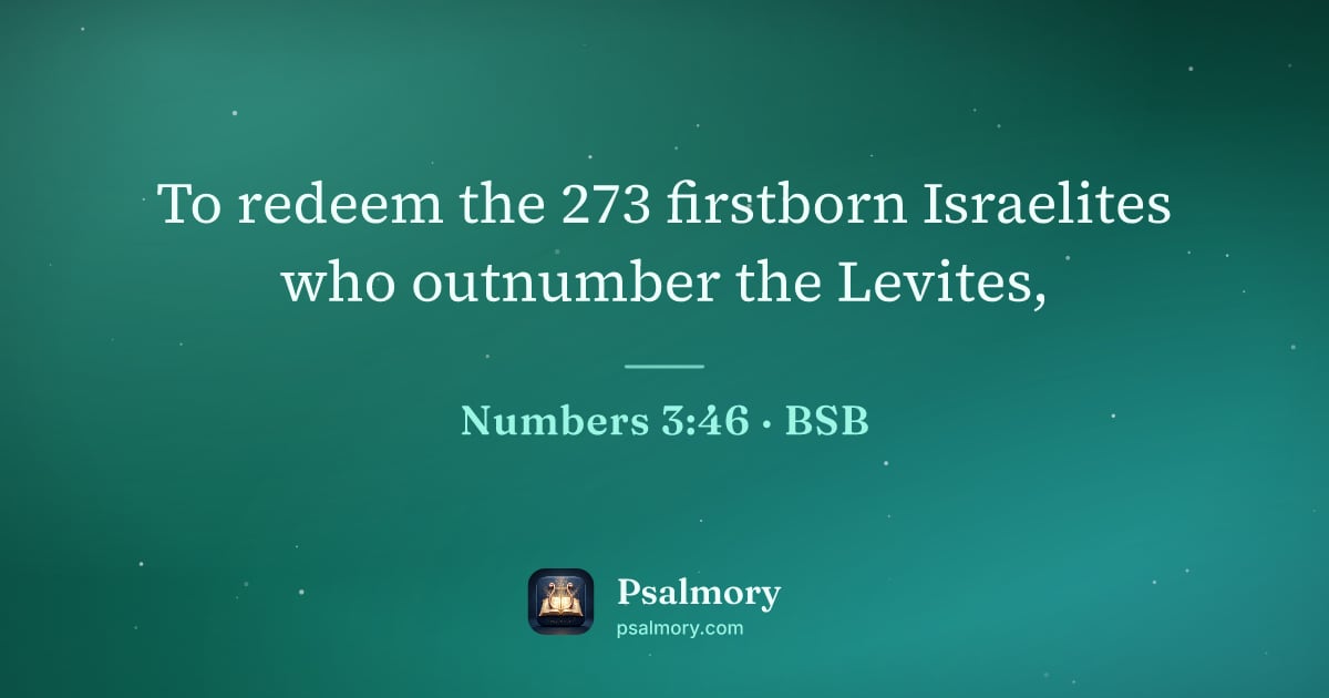 Numbers 3:46 verse artwork: To redeem the 273 firstborn Israelites who outnumber the Levites,