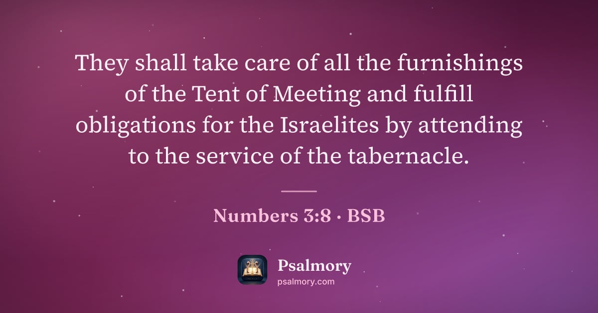 Numbers 3:8 verse artwork: They shall take care of all the furnishings of the Tent of Meeting and fulfill…