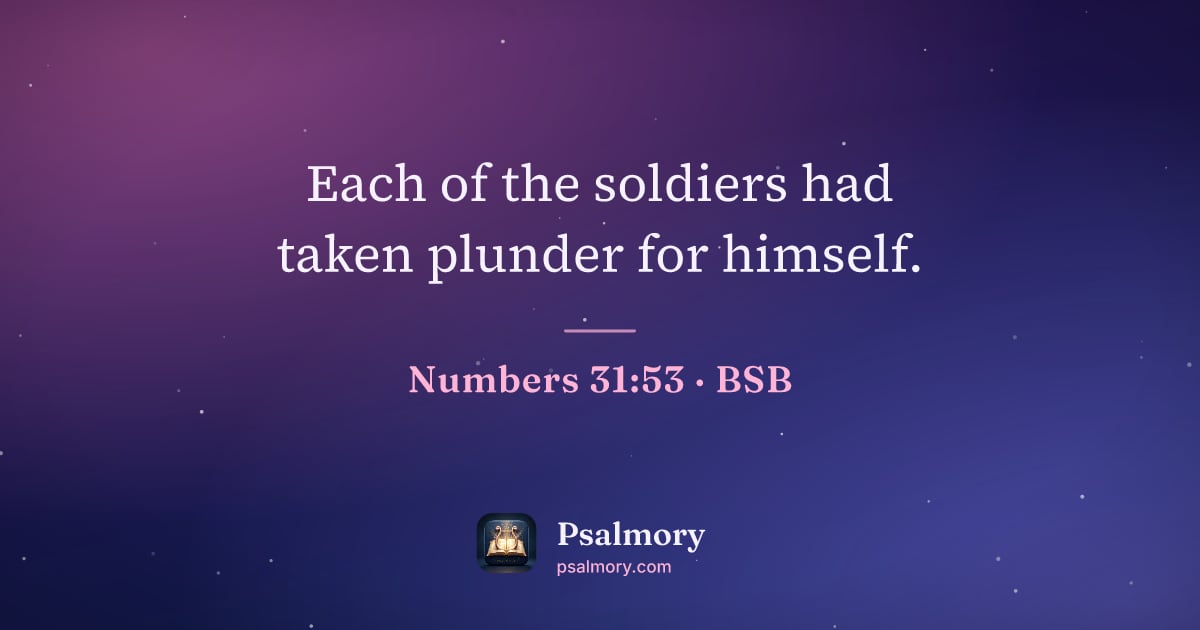 Numbers 31:53 verse artwork: Each of the soldiers had taken plunder for himself.
