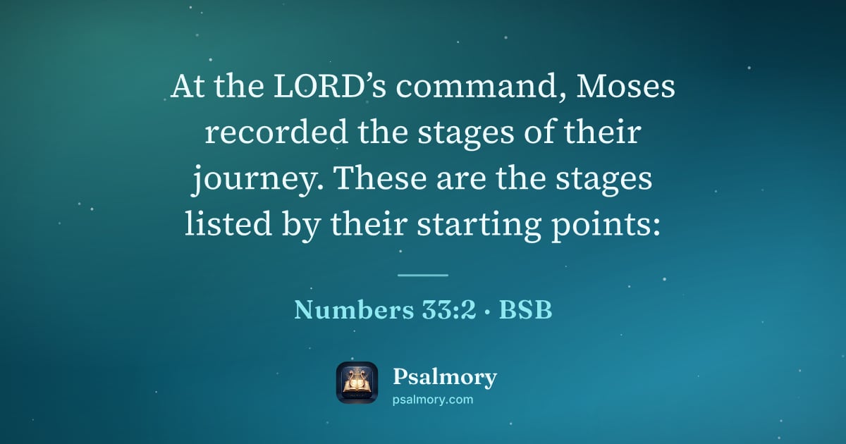 Numbers 33:2 verse artwork: At the LORD’s command, Moses recorded the stages of their journey. These are the stages…