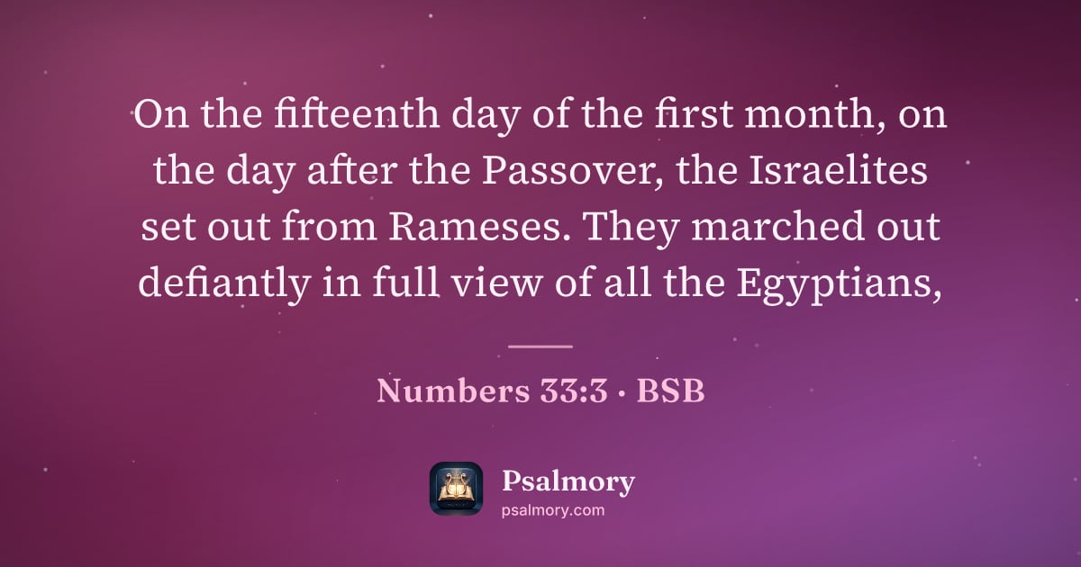 Numbers 33:3 verse artwork: On the fifteenth day of the first month, on the day after the Passover, the Israelites…