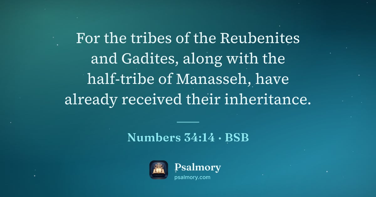 Numbers 34:14 verse artwork: For the tribes of the Reubenites and Gadites, along with the half-tribe of Manasseh,…