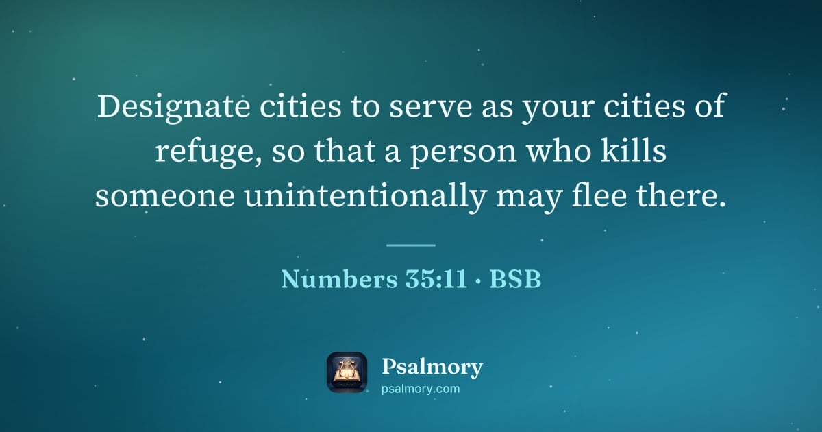 Numbers 35:11 verse artwork: Designate cities to serve as your cities of refuge, so that a person who kills someone…