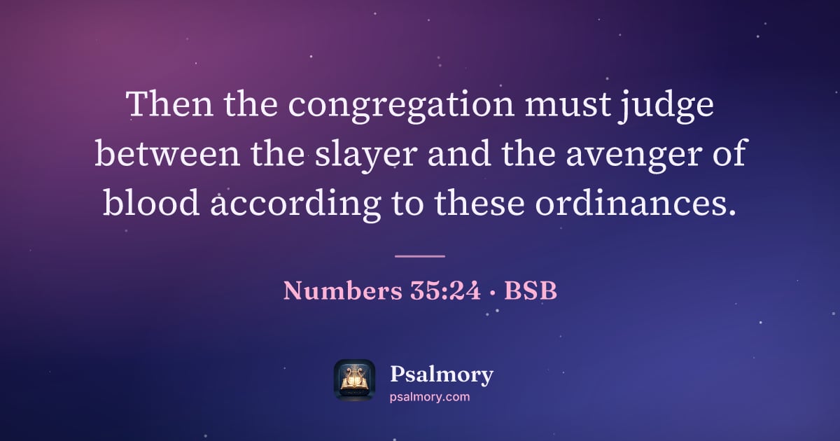 Numbers 35:24 verse artwork: Then the congregation must judge between the slayer and the avenger of blood according…