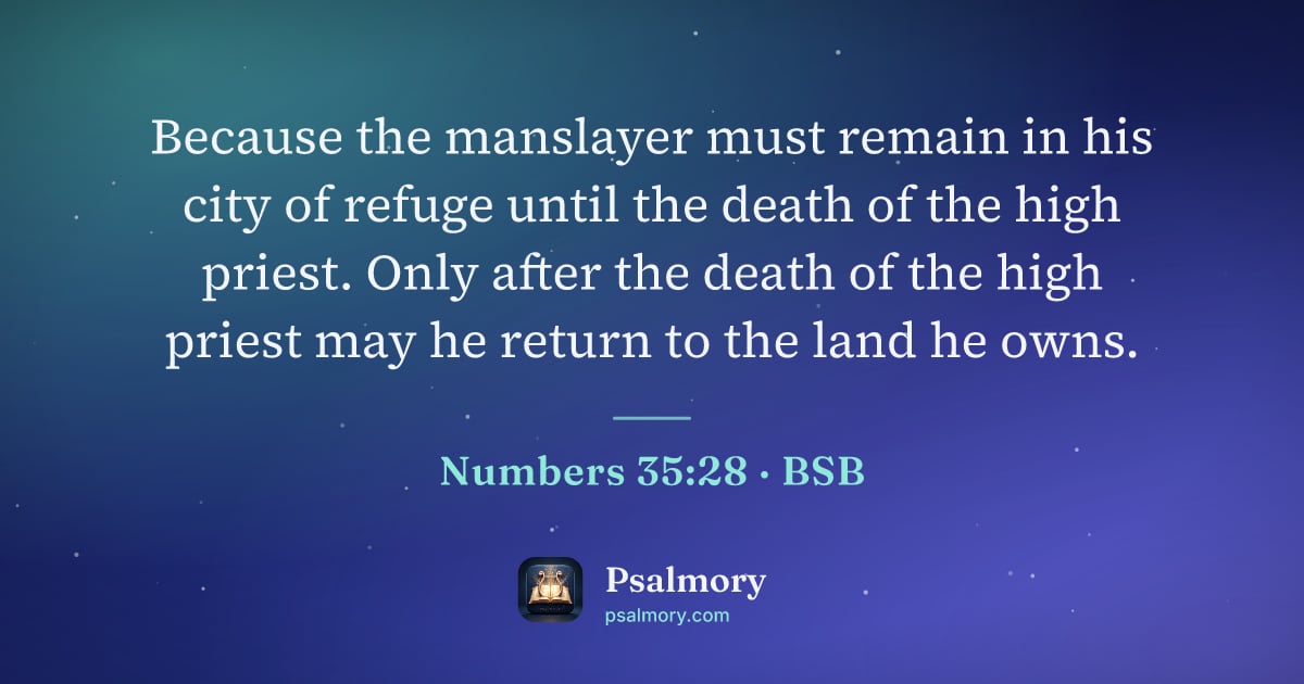 Numbers 35:28 verse artwork: Because the manslayer must remain in his city of refuge until the death of the high…