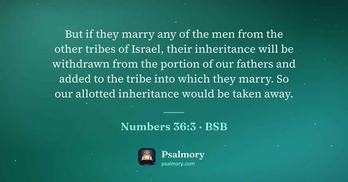 Numbers 36:3 verse artwork: But if they marry any of the men from the other tribes of Israel, their inheritance will…