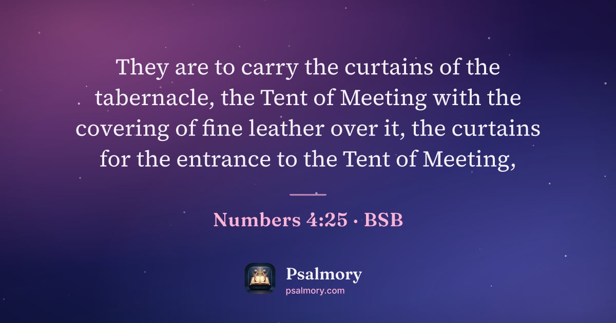 Numbers 4:25 verse artwork: They are to carry the curtains of the tabernacle, the Tent of Meeting with the covering…