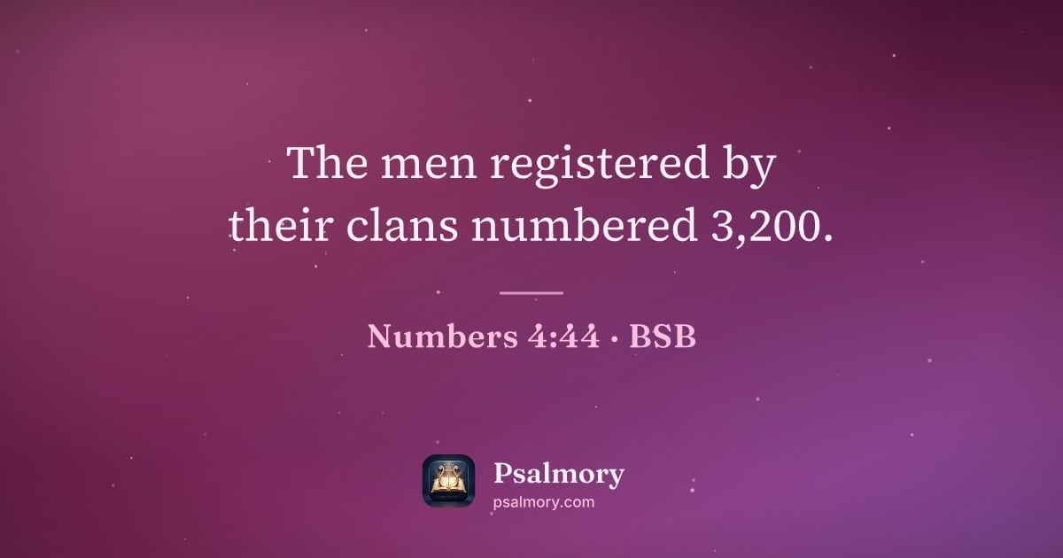 Numbers 4:44 verse artwork: The men registered by their clans numbered 3,200.