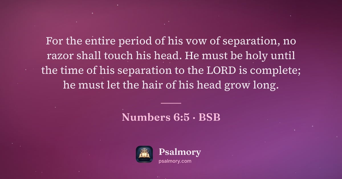 Numbers 6:5 verse artwork: For the entire period of his vow of separation, no razor shall touch his head. He must…
