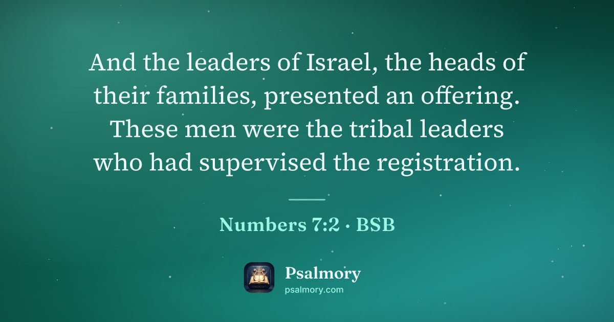 Numbers 7:2 verse artwork: And the leaders of Israel, the heads of their families, presented an offering. These men…