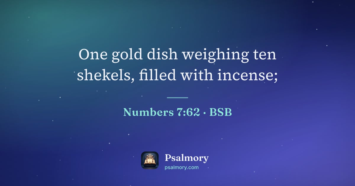 Numbers 7:62 verse artwork: One gold dish weighing ten shekels, filled with incense;
