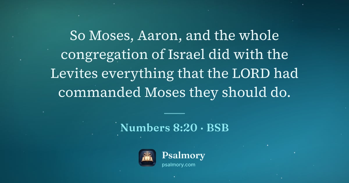 Numbers 8:20 verse artwork: So Moses, Aaron, and the whole congregation of Israel did with the Levites everything…