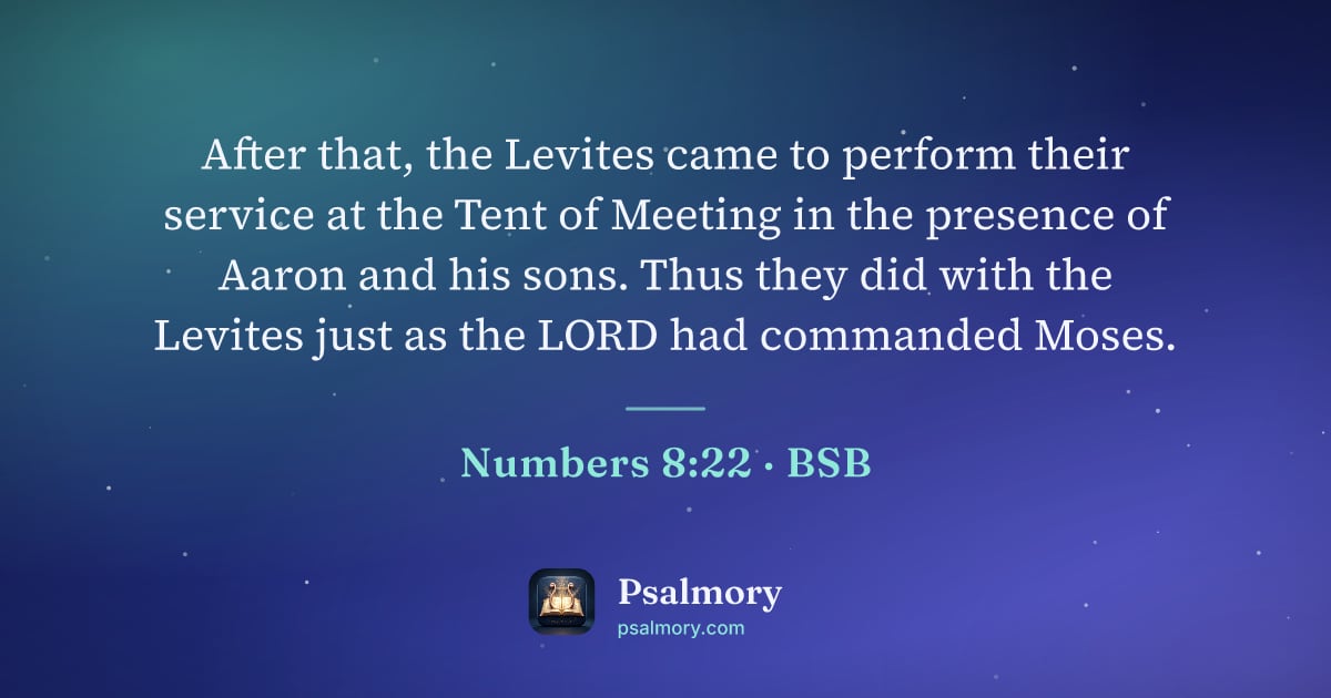 Numbers 8:22 verse artwork: After that, the Levites came to perform their service at the Tent of Meeting in the…