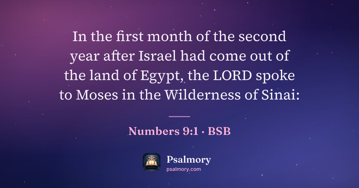 Numbers 9:1 verse artwork: In the first month of the second year after Israel had come out of the land of Egypt,…
