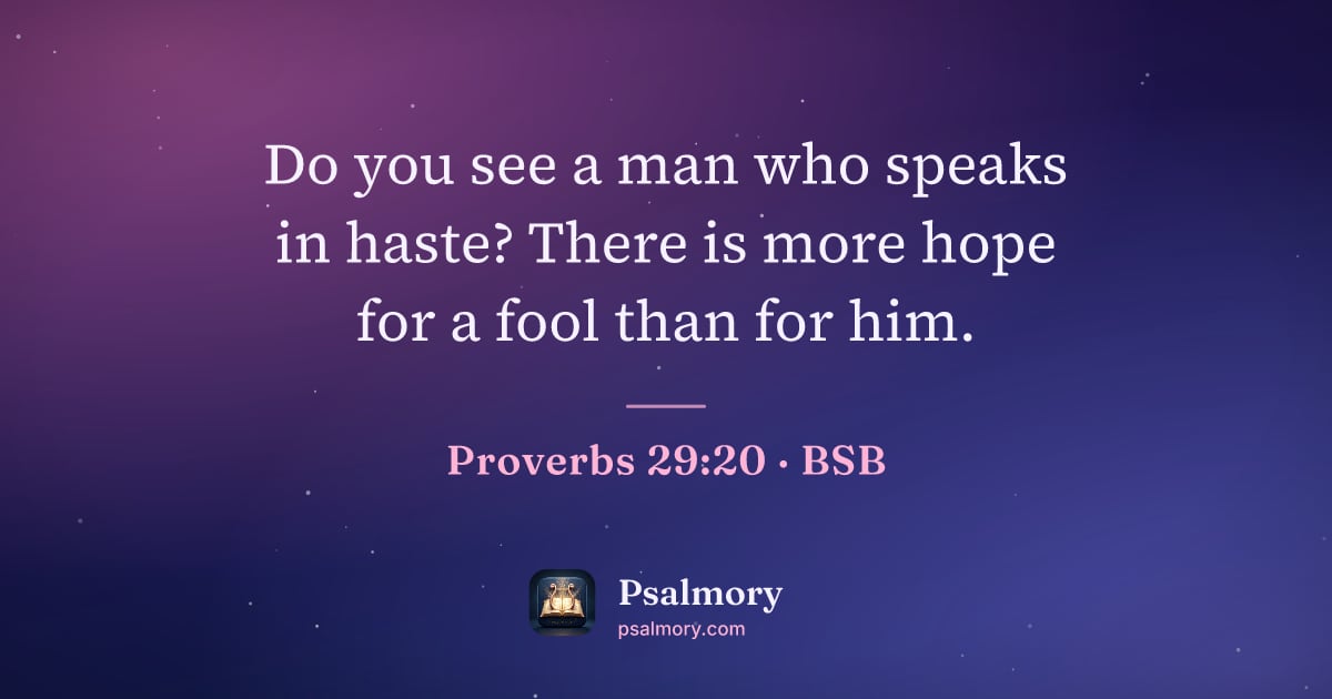 Proverbs 29:20 verse artwork: Do you see a man who speaks in haste? There is more hope for a fool than for him.