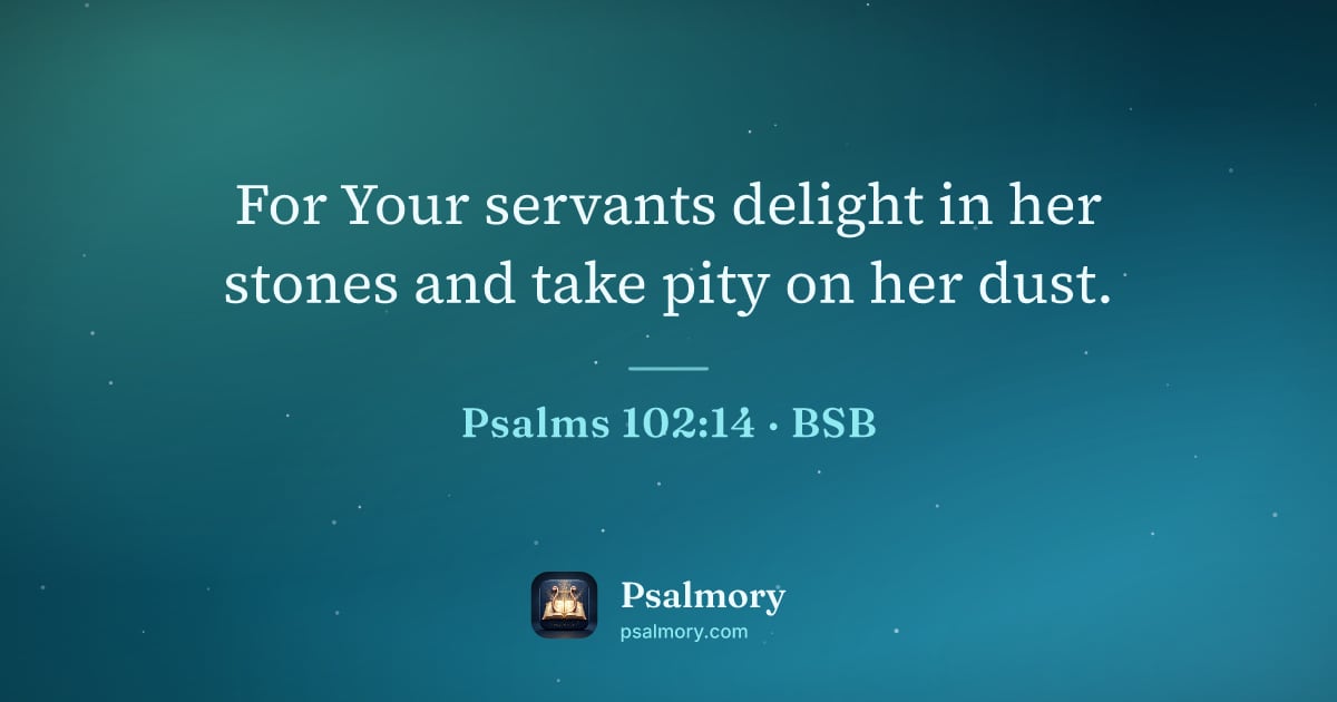Psalm 102:14 verse artwork: For Your servants delight in her stones and take pity on her dust.