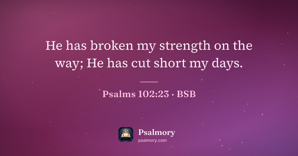 Psalm 102:23 verse artwork: He has broken my strength on the way; He has cut short my days.