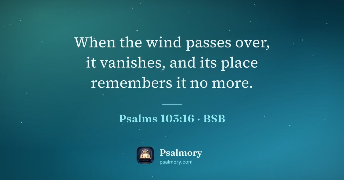 Psalm 103:16 verse artwork: When the wind passes over, it vanishes, and its place remembers it no more.