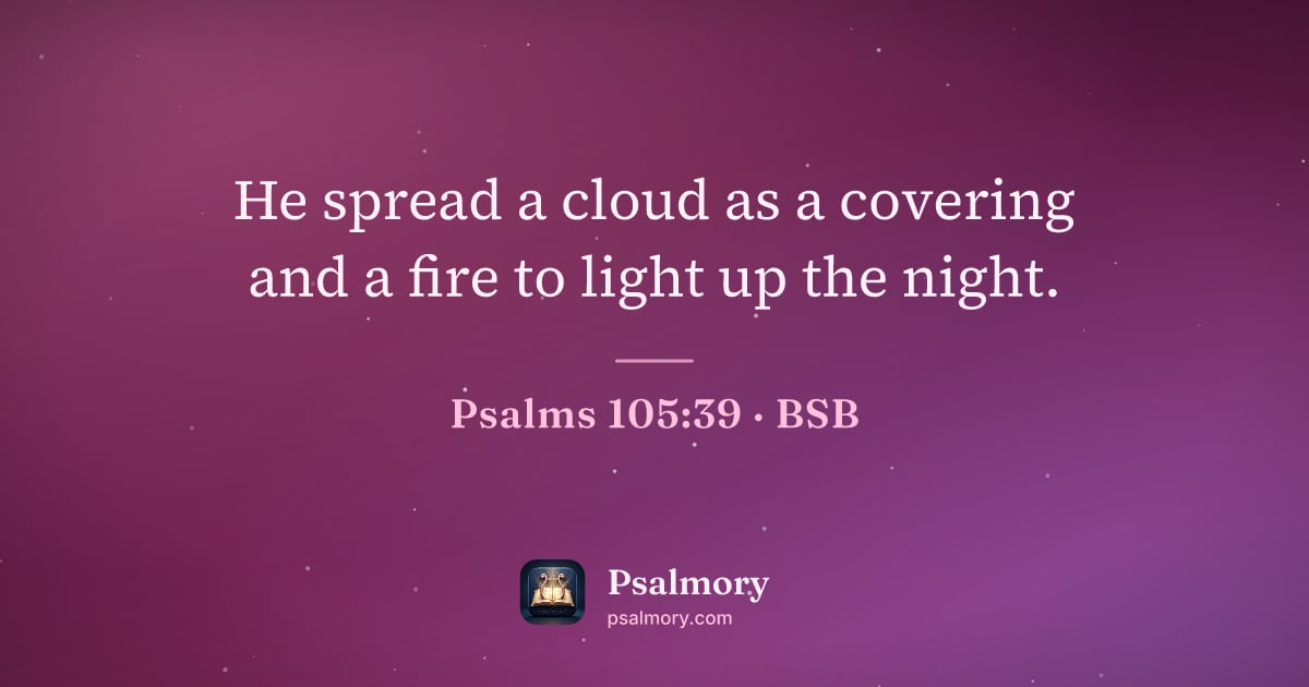 Psalm 105:39 verse artwork: He spread a cloud as a covering and a fire to light up the night.