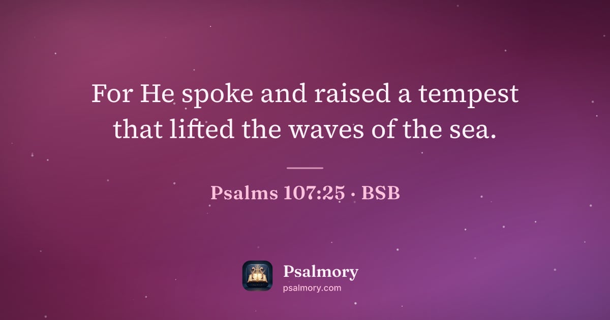 Psalm 107:25 verse artwork: For He spoke and raised a tempest that lifted the waves of the sea.