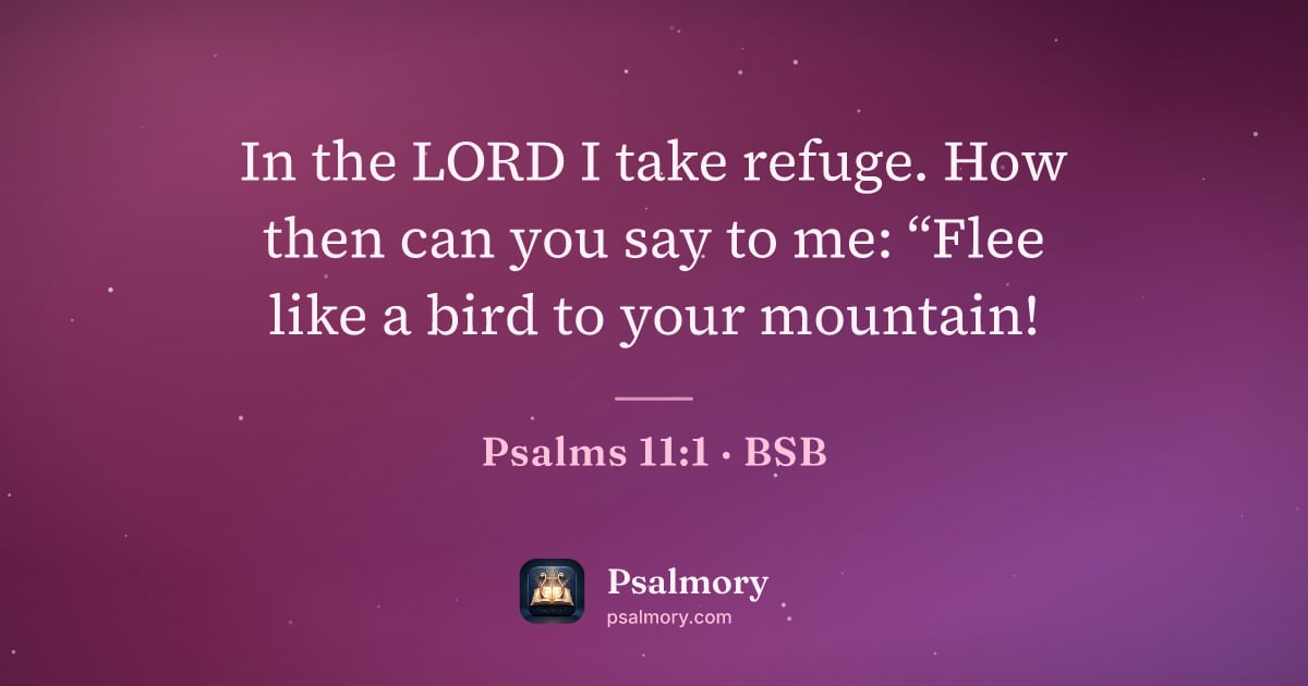 Psalm 11:1 verse artwork: In the LORD I take refuge. How then can you say to me: “Flee like a bird to your mountain!