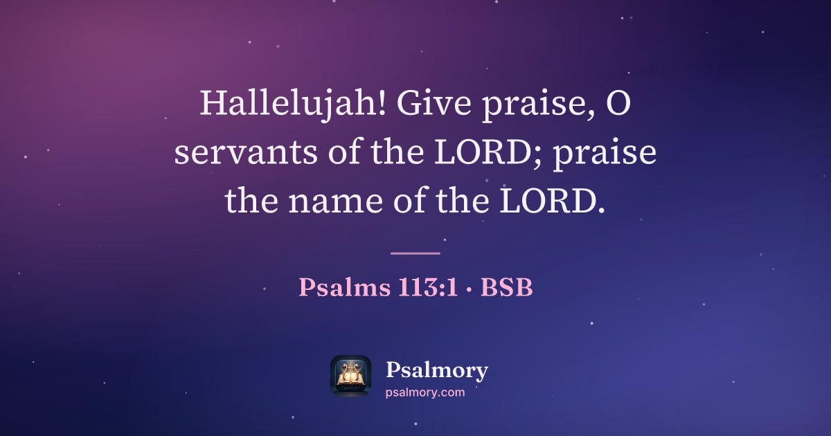 Psalm 113:1 verse artwork: Hallelujah! Give praise, O servants of the LORD; praise the name of the LORD.