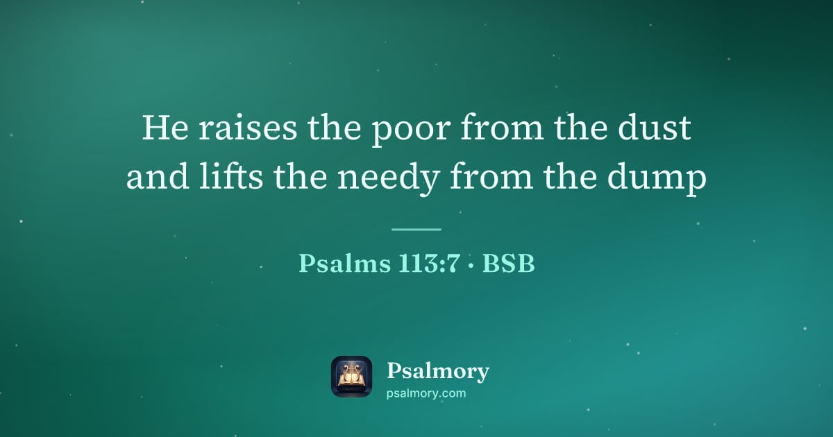 Psalm 113:7 verse artwork: He raises the poor from the dust and lifts the needy from the dump